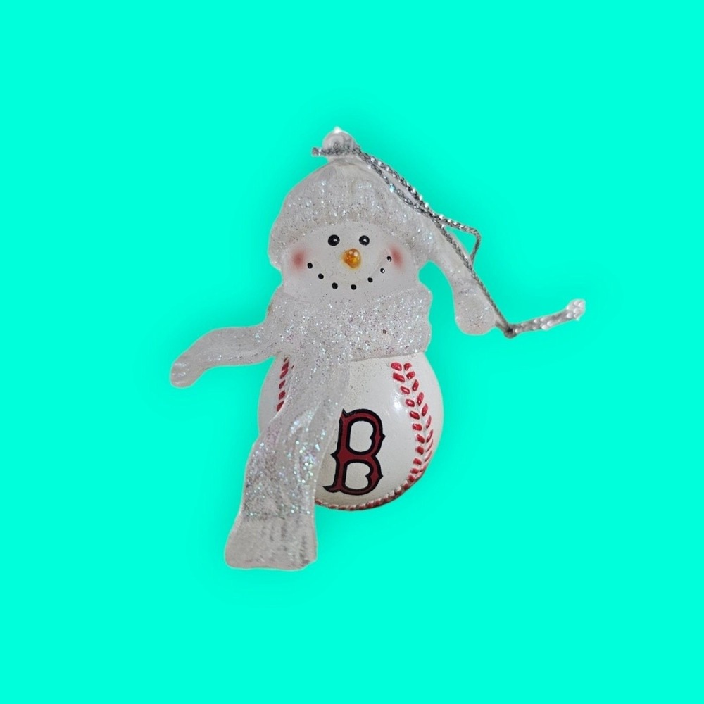 Boston‎ Red Sox MLB Snowman Baseball Christmas Ornament Glitter White Red MLBP